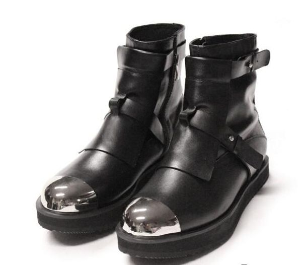 

new winter round toe men ankle boots men shoes fashion genuine leather zipper men's boots camouflage platform shoes, Black