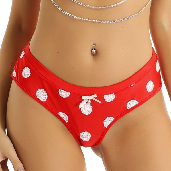 

women panties underwear christmas holiday costume lingerie low rise elastic waistband white sequins polka dots briefs panties, Black;pink
