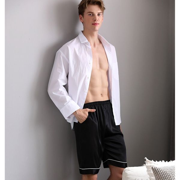 

new summer casual simple men's shorts home ice silk five-point pajamas large size loose imitation silk men's home shorts, Black;brown