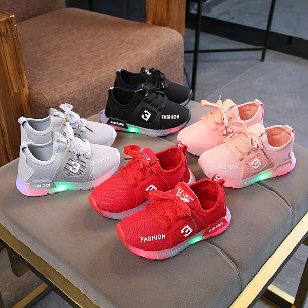 

autumn 2020 new led lighting male and female sneakers children's luminous sports casual shoes non-slip baby's children's shoe, Black