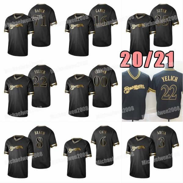 

22 christian yelich milwaukee 2020 lorenzo cain justin smoak keston hiura ryan braun josh hader woodruff baseball jerseys 100% embroidery, Blue;black