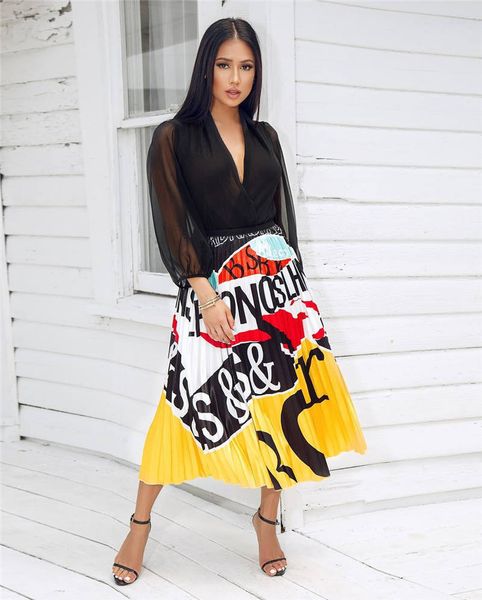 

women summer dress skirt summer skirts colorful women's pleated skirt digital print skirt factory direct, Black