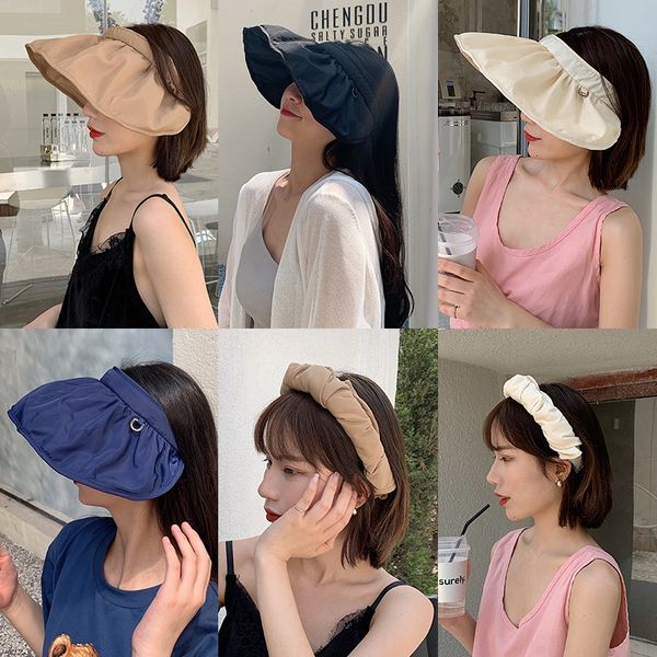 

female korean east gate shell sunscreen shell hat sunscreen hat foldable, Blue;gray