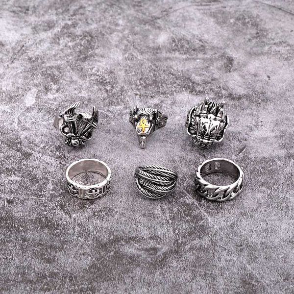 

1pc retro punk dragon head hollow weaving big ring women men trendy vintage metal color feather goat open ring jewelry r68, Golden;silver