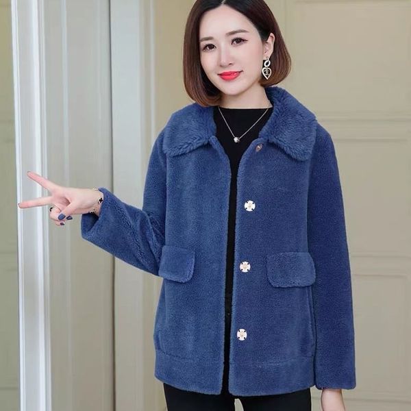 

2020 women winter natural lamb fur coat female real sheep shearing single breasted jacket thick warm fur short overcoats a228, Black