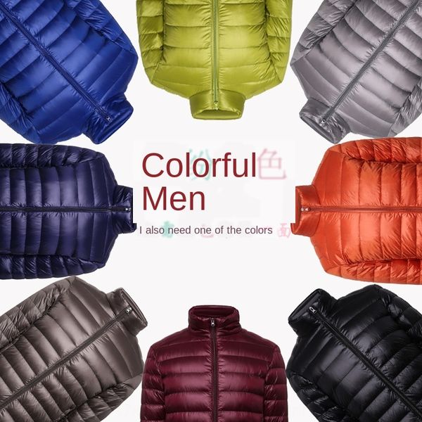 

off-season new thin down men's short large size casual ultra-thin young and jacket jacketmiddle-aged coat special down jacket, Black