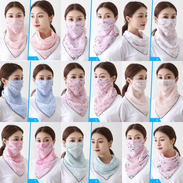 

US STOCK Fashion Printed Sunscreen Masks Outdoor Cycling Neck Mask Summer Chiffon Face Cover Driving Scarf Head Wrap Bandanas FY6134