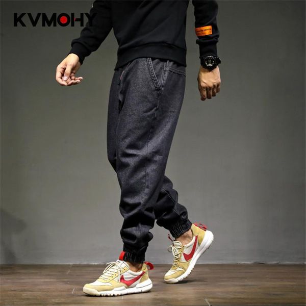 

jeans men baggy denim harem pants male loose crotch jeans hip hop street drawstring trousers plus size joggers streetwear t200410, Black