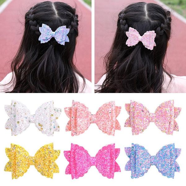 24Pcs Kid Girls 3.4 Inch Glitter con strass Hair Bow Hairpin Hair Clip Barrettes Sweet Kids Accessori per capelli Beautiful HuiLin