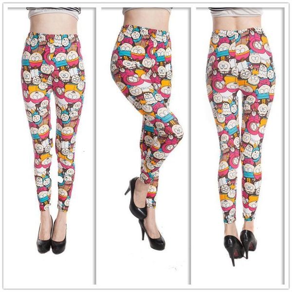 

girl lovely graffiti cartoon mid leggings female fitness slim character print leggings new fashion cute pencil pants, Black