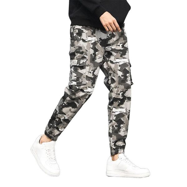 

men casual wear-resistant camouflage ankle-tied cotton ninth pants trousers, Black