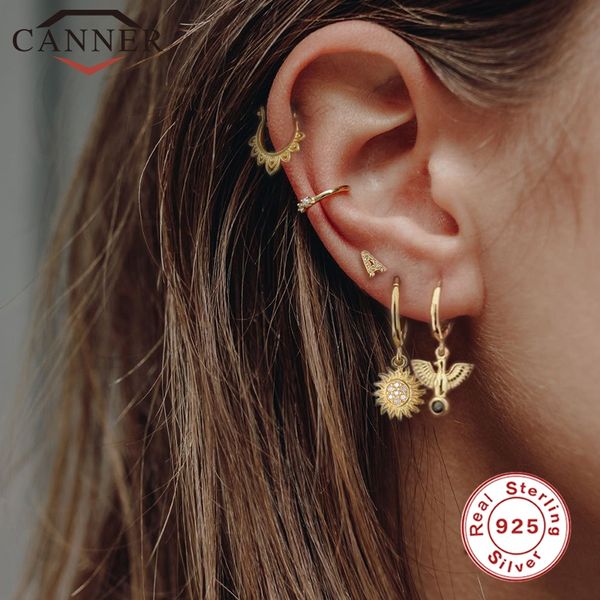 

januarysnow fashion real 925 sterling sliver zircon circle hoop earrings for women cute animal sunflower cross drop earrings jewelry, Golden