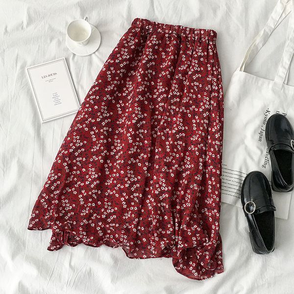 

long section skirt spring and summer 2020 new womens korean version of the popular elastic high waist floral skirt, Black
