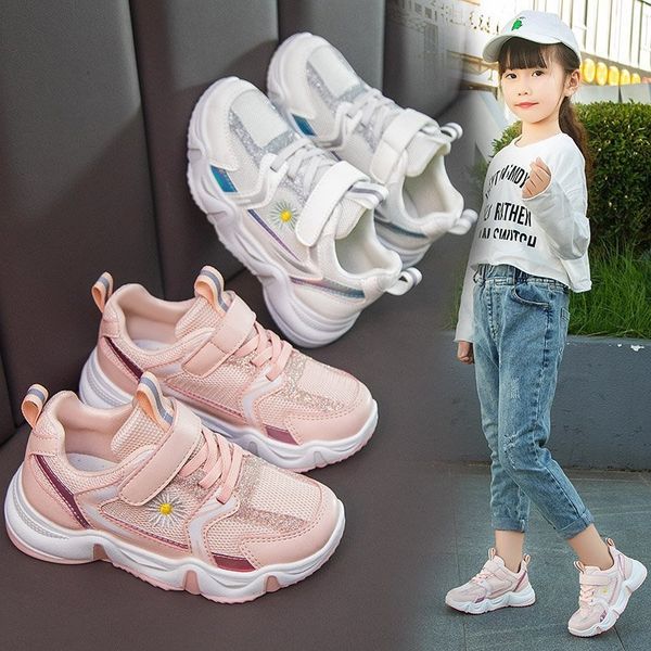 

girls' 2020 sports sports sneakers new summer sneakers children's single mesh shoes breathable mesh daddy shoes big children, Black