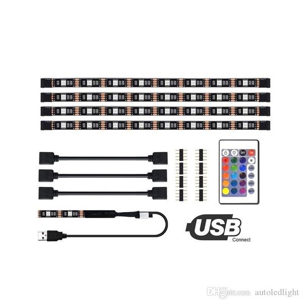 

5050 dc 5v rgb led strip waterproof 60led m usb led light strips flexible neon tape 4*50cm add remote for tv background