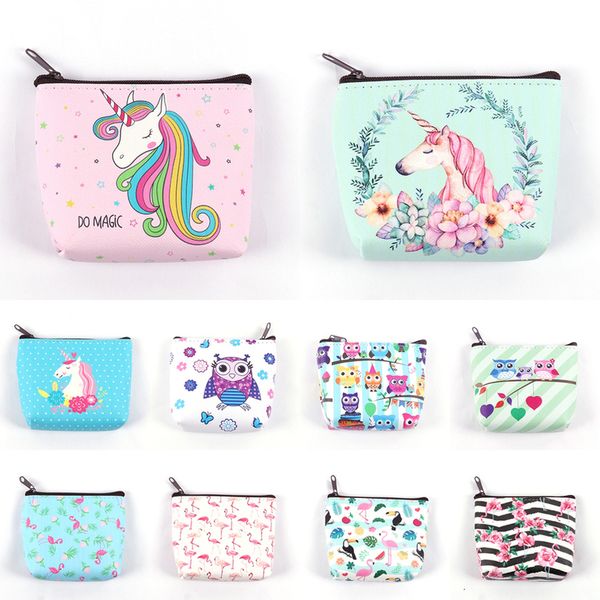 

женщины девушка owl / unicorn / flamingo печать мини портативный сумки способа портмоне держателя карты wallet ключа мешок составляют мультф