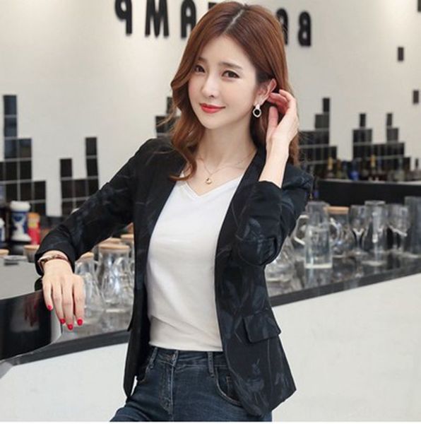 

printed small suit 2020 new autumn korean style women coat 's short slim western style slimming suit coat for women, White;black