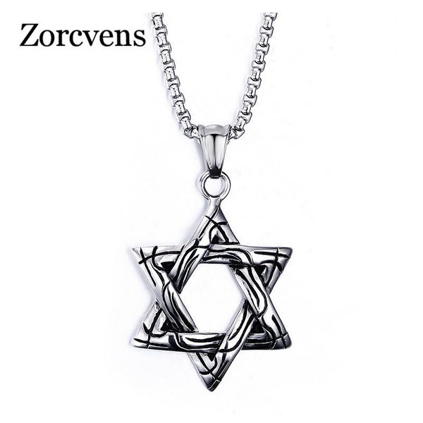 

zorcvens men stainless steel star of david pendants choker necklace for men vintage jewelry, Silver