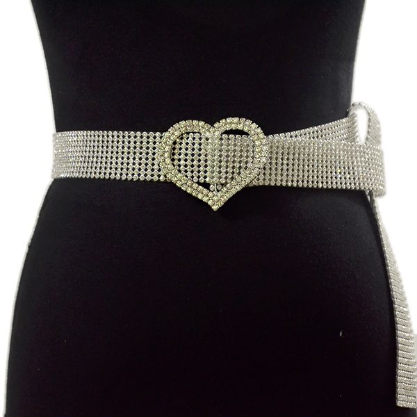 

2020 new fashion heart buckle full rhinestone inlaid belt soft w edding gold chain bridesmaid jewelry belt, Black;brown