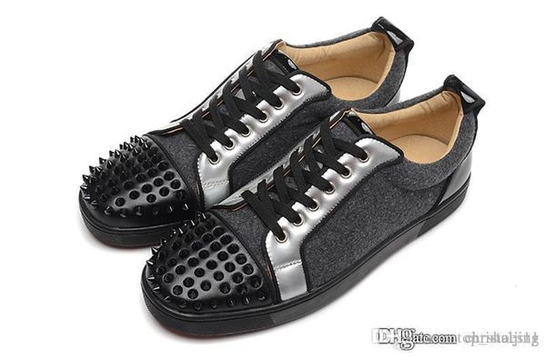

european brand red bottom sneakers lows black silver suede with spikes casual shoes velvet patent leather nail low trainers footwear shoes