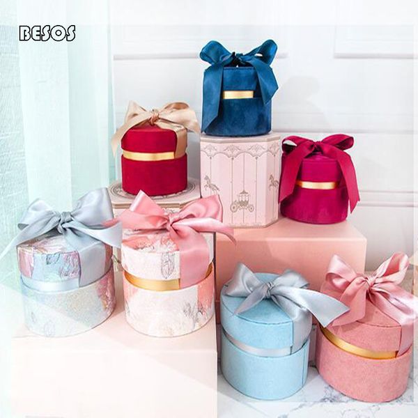 

wholesale creative trumpet solid color round velvet gift box wedding birthday party storage candy jewelry ring tie gift box