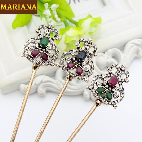 

vintage turkish women double side flower hair clasp arabia resin hairpin jewelry antique india bride comb tight updo hair sticks, Golden;silver