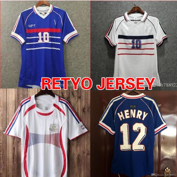 

1998 france retro soccer jersey zidane henry 2006 football jerseys shirt white away finals 2018 world cup pogba mbappe griezmann, Black;yellow