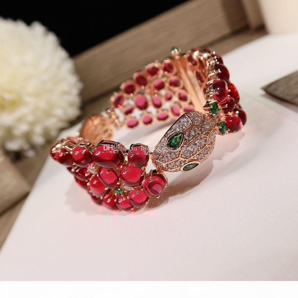 

k superior quality celebrity temperament snake bracelet inlaid with red glaze noble luxurious women 's bracelet pro, Black