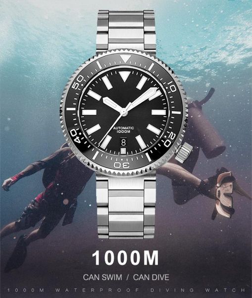

nh35 mechanical wristwatches wristwatch 1000m diving watches stainless steel sapphire crystal watches for men automatic watch, Slivery;brown