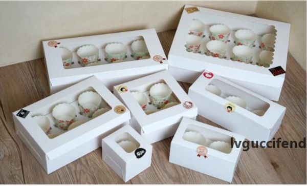 

20 pcs cupcake box with window white brown kraft paper boxes dessert mousse box 1-8 cup cake holders wholesalers customized