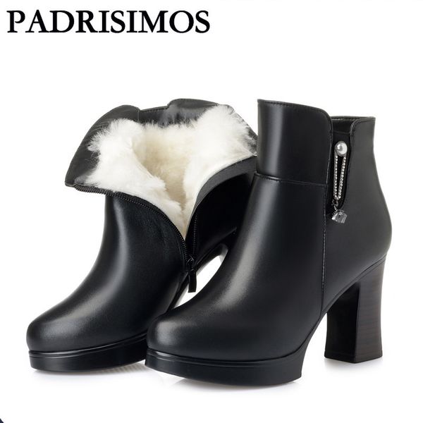 

padrisimos super high heels leather women's boots winter plush cotton boots women's thin high rise wool zlt-mcp-3090, Black