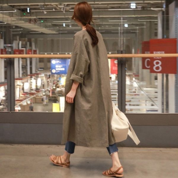 

1hxu8 simple casual round neck cardigan windbreaker coat with broken sleeves 2020 cold wind slimming loose cotton and linen windbreaker air, Tan;black