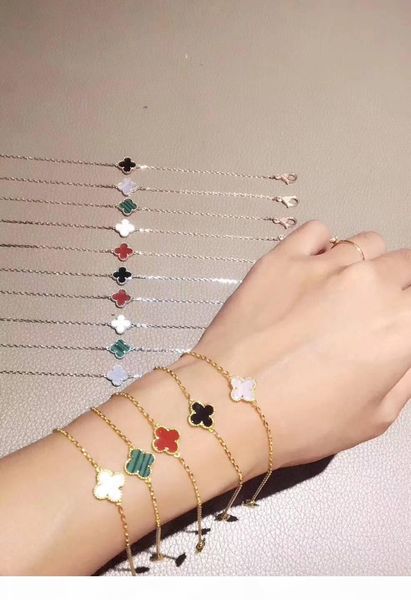 

известный sterling silver multi цветы керамические four leaf clover flower charm pendant браслет для женщин ювелирные изделия модные аксессу, Golden;silver