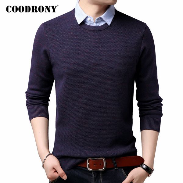 

coodrony sweater men casual shirt collar fake two pieces pull homme 2020 autumn winter new arrivals knitwear pullover men c1109, White;black