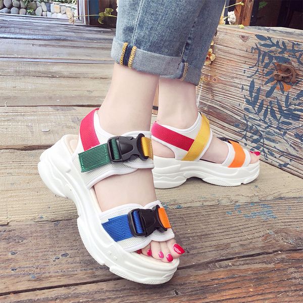 

woman platform sandals summer 2020 women's comfortable shoes ladies hook loop female buckle flat open toe fashion wedges, Black