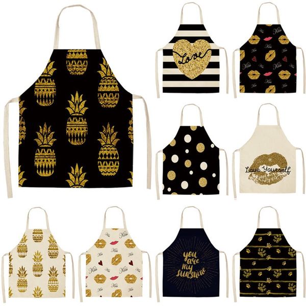 

1pc bronzing kitchen apron for woman sleeveless cotton linen aprons home cooking baking bibs cleaning tools 53*65cm