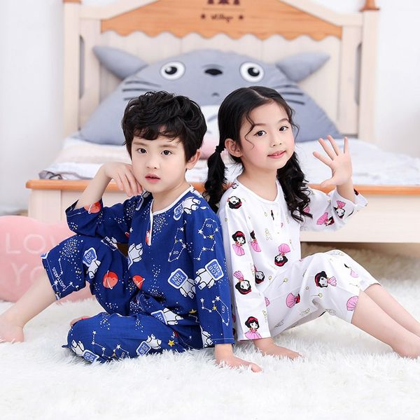 

qknnr детского хлопка кондиционер пижама для мальчиков и девочек пижама хлопка детских длинных рукавов лето тонких мальчиков младенцев возду