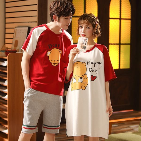 

factory freight pajamas pajamas couple short-sleeved nightgown pure cotton female korean style student home suit, Blue;red