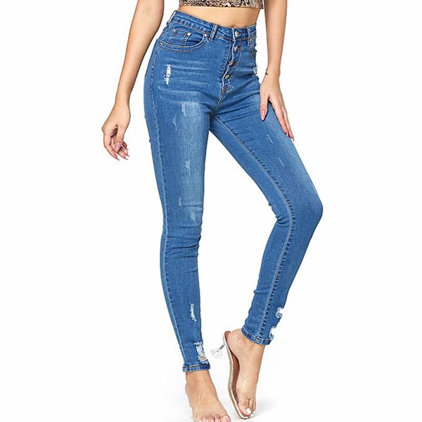 

blue denim cowboy summer 2020 new jeans women's high waist stretch hip slim fit skinny skinny feet nine points pencil pants