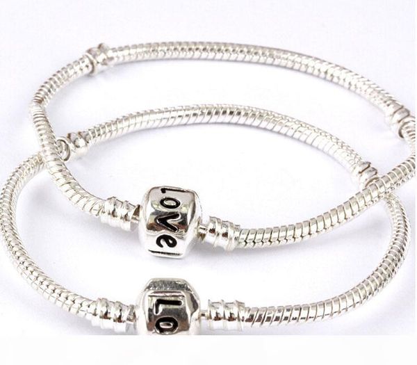 

l fine 925 sterling silver charm love bracelet snake chain for women diy pulseira jewelry ,with logo love pandora bracelets 17cm to 22c, Golden;silver