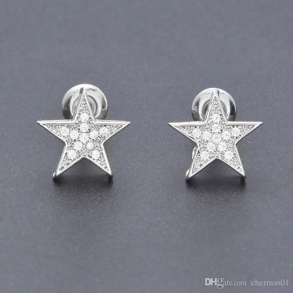 

mens hip hop stud earrings jewelry new fashion gold silver five-pointed star earrings for men, Golden;silver