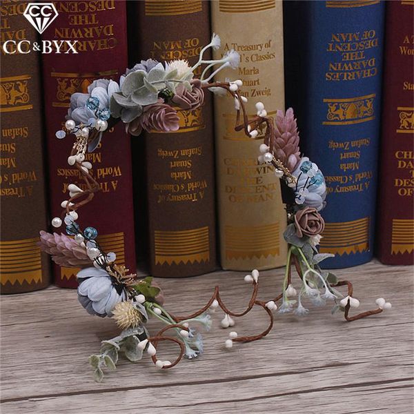 

cc tiaras and crowns hairbands romantic flower forest style bridal wedding hair accessories for bride handmade rose jewelry 2826 t200522, Slivery;golden