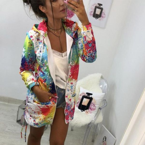 

women print jackets winter colourful tie dyeing hooded women sweatshirt casual zipper loose workout running female outwear, Black;red