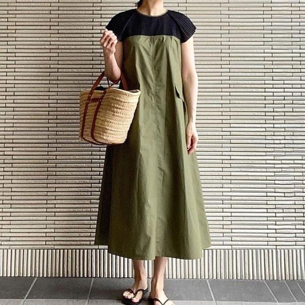 

повседневная plain женщины длинные платья корейский janpan мода 2020 лоскутная femme vestiods ежедневно линия платья высокой талией макси пл, Black;gray