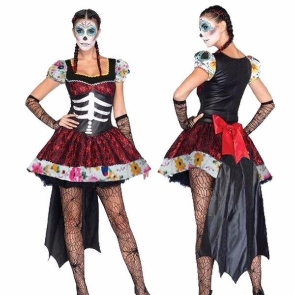 

masquerade female cosplay costume halloween scary skeleton dresses vampire ghosts bride witch plays costume, Black;red