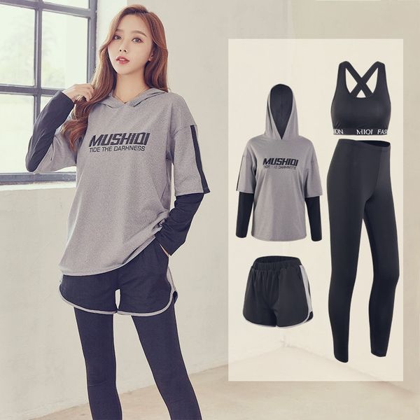 

p2kys fat mm quick-drying clothes four-piece running fake two-piece fitness suit sports women's yoga shorts set of 4 four-piece set of, White;red