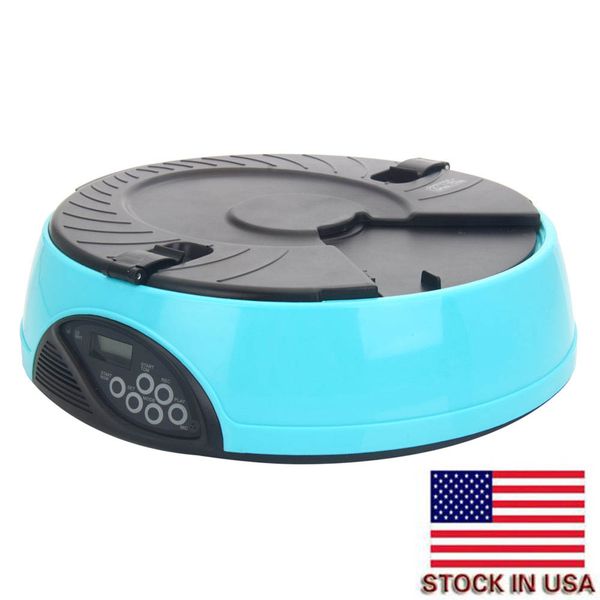 

convenient cat dog plastic food bowl 6 meals pet automatic feeder intelligent voice reminder abs feeding bowl blue pet food training