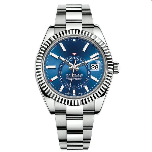 

male watch automatic mechanical stainless steel calendar 42mm sky-dweller adjustable business master wristwatch stainless steel band, Slivery;brown