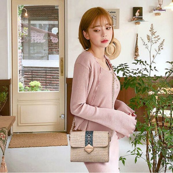 

women summer straw shoulder bags rattan handwoven beach crossbody rattan bag ladies cross body messenger bags 2020
