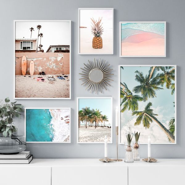 

nordic poster wall art canvas painting beach ocean surfboard tree sand posters and prints wall pictures for living room decor